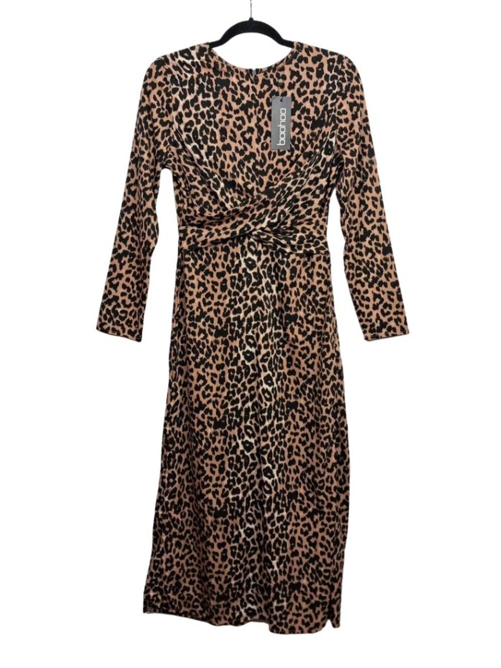 BOOHOO Leopard Jumpsuit Brown Animal Print Twist Front Culotte 4 Small NWT